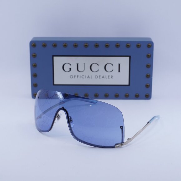 Gucci GG1560S 003 Shield Sunglasses - Silver/Blue - Picture 1 of 10